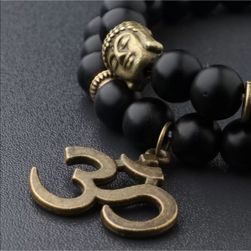 black 8mm obsidian or lava stone OM Bracelet - Picture 2 of 5